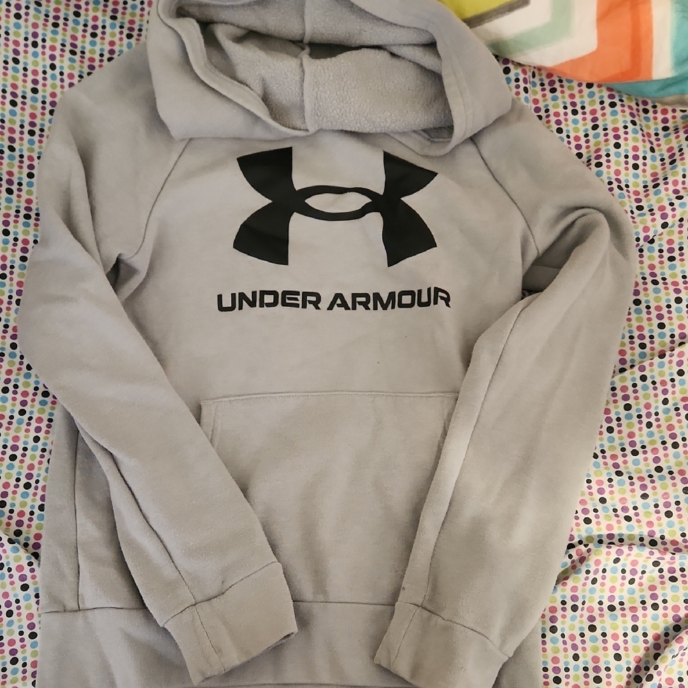 Boys Under Armour Light Gray Hoodie with Black Logo